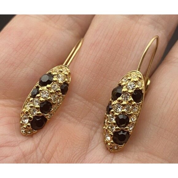 Swarovski Jewelry - Vintage Swarovski for Avon Earrings Black Crystal Pave Gold Plated Drop Pierced
